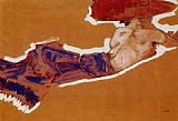 Egon Schiele Reclining Semi Nude with Red Hat Gertrude Schiele painting